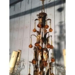 Gilt Chandelier with Amber Glass Drops 1940 | Maison BARROIS