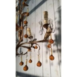 Gilt Chandelier with Amber Glass Drops 1940 | Maison BARROIS