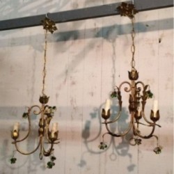 Pair of Gilt Chandeliers with Coloured Crystals 1960 | Maison BARROIS