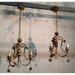 Pair of Gilt Chandeliers with Coloured Crystals 1960 | Maison BARROIS