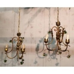 Pair of Gilt Chandeliers with Coloured Crystals 1960 | Maison BARROIS