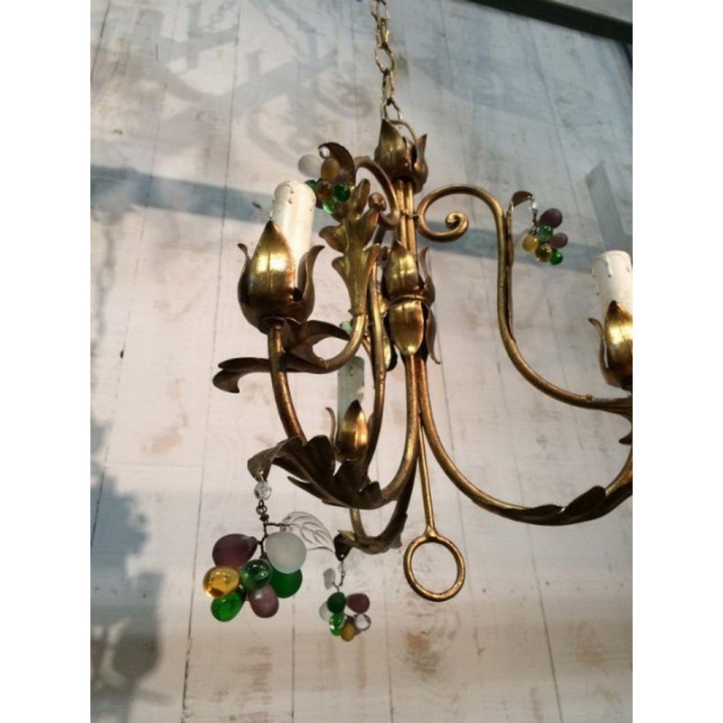 Paire Lustres Dorés Cristaux Couleurs Vers 1960 | Maison BARROIS