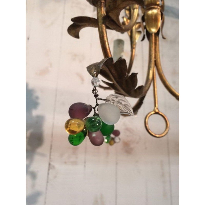 Pair of Gilt Chandeliers with Coloured Crystals 1960 | Maison BARROIS