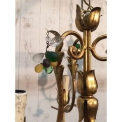 Pair of Gilt Chandeliers with Coloured Crystals 1960 | Maison BARROIS