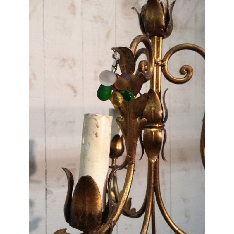 Pair of Gilt Chandeliers with Coloured Crystals 1960 | Maison BARROIS