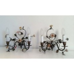 Bronze Wall Sconces with Porcelain Flowers 1920 | Maison BARROIS