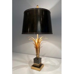 Lampe Ananas Laqué Noir et Doré, Goût Maison Charles, vers 1970