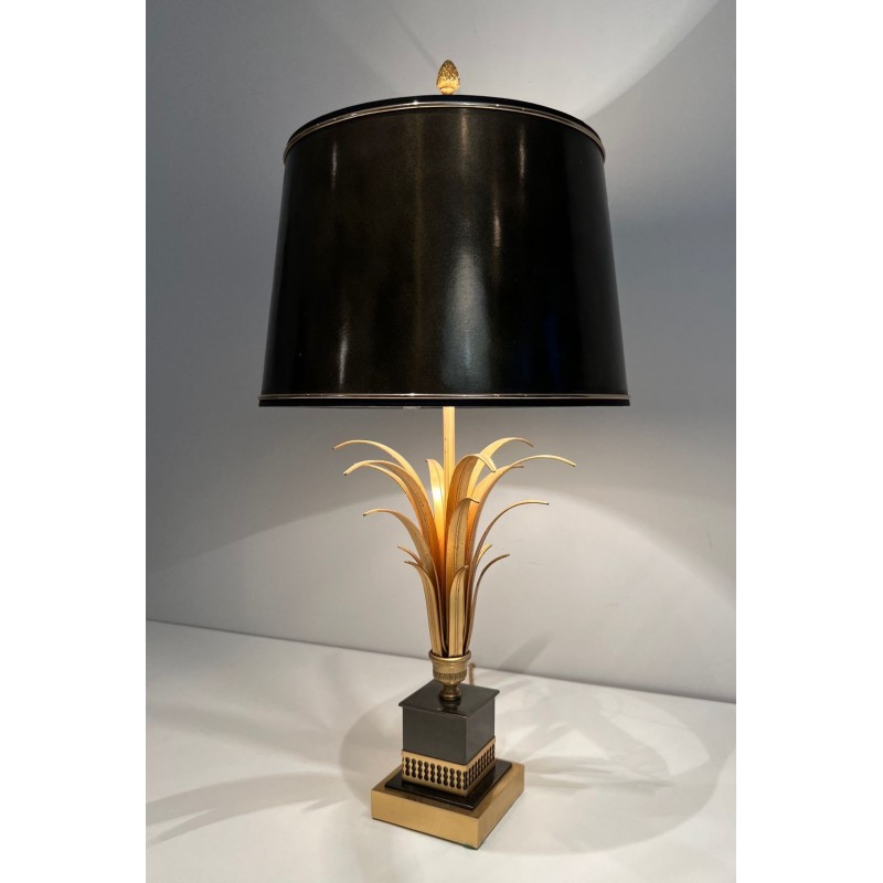 Lampe Ananas Laqué Noir et Doré, Goût Maison Charles, vers 1970