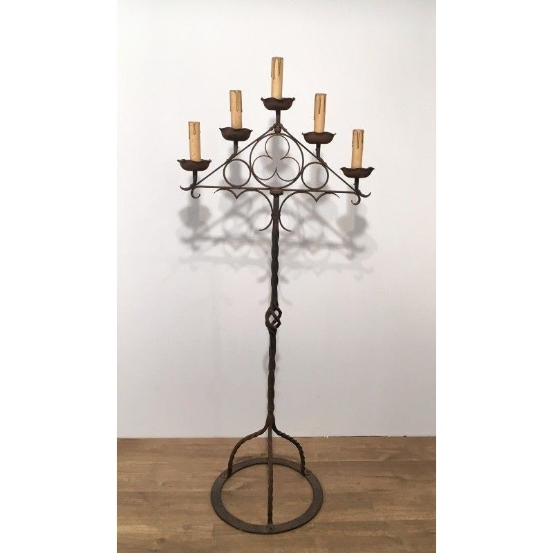 Lampadaire Fer Forgé Néo-gothique Vers 1940 | Maison BARROIS