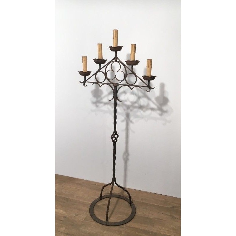 Wrought Iron Neo-Gothic Floor Lamp 1940 | Maison BARROIS