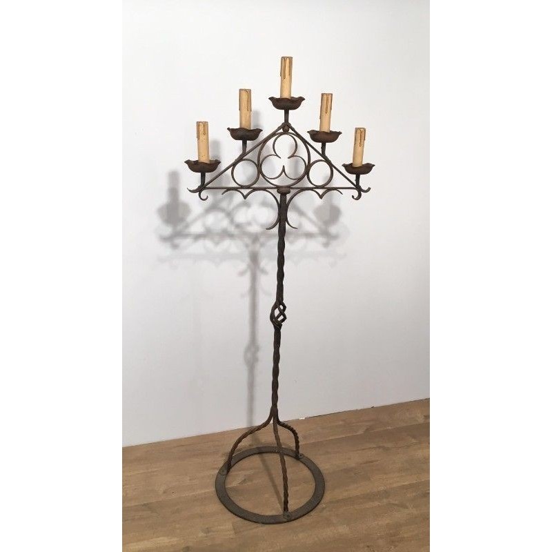 Wrought Iron Neo-Gothic Floor Lamp 1940 | Maison BARROIS