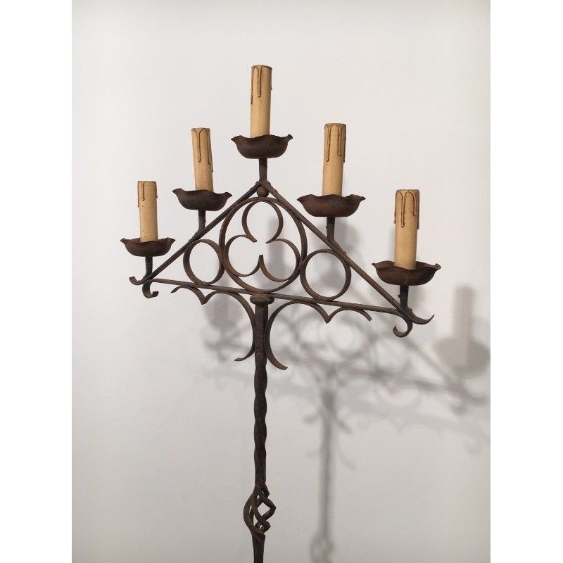 Wrought Iron Neo-Gothic Floor Lamp 1940 | Maison BARROIS