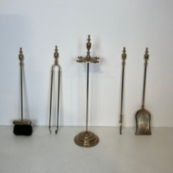 Neoclassical Brass Fireplace Tool Set 1940 | Maison BARROIS