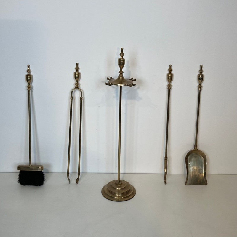 Neoclassical Brass Fireplace Tool Set 1940 | Maison BARROIS