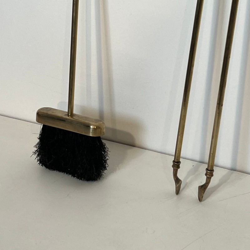 Neoclassical Brass Fireplace Tool Set 1940 | Maison BARROIS