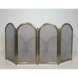 Neoclassical Brass & Mesh Fire Screen Italy 1970 | Maison BARROIS