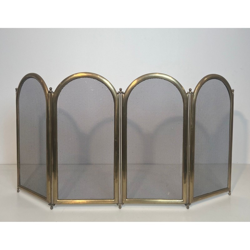 Neoclassical Brass & Mesh Fire Screen Italy 1970 | Maison BARROIS