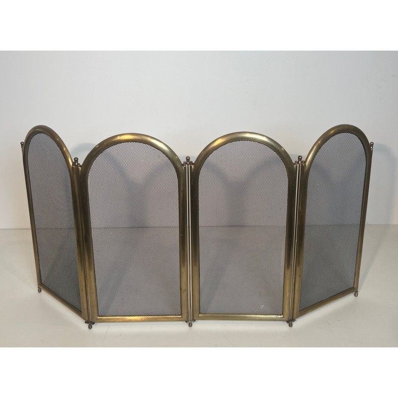 Neoclassical Brass & Mesh Fire Screen Italy 1970 | Maison BARROIS