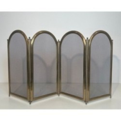 Neoclassical Brass & Mesh Fire Screen Italy 1970 | Maison BARROIS