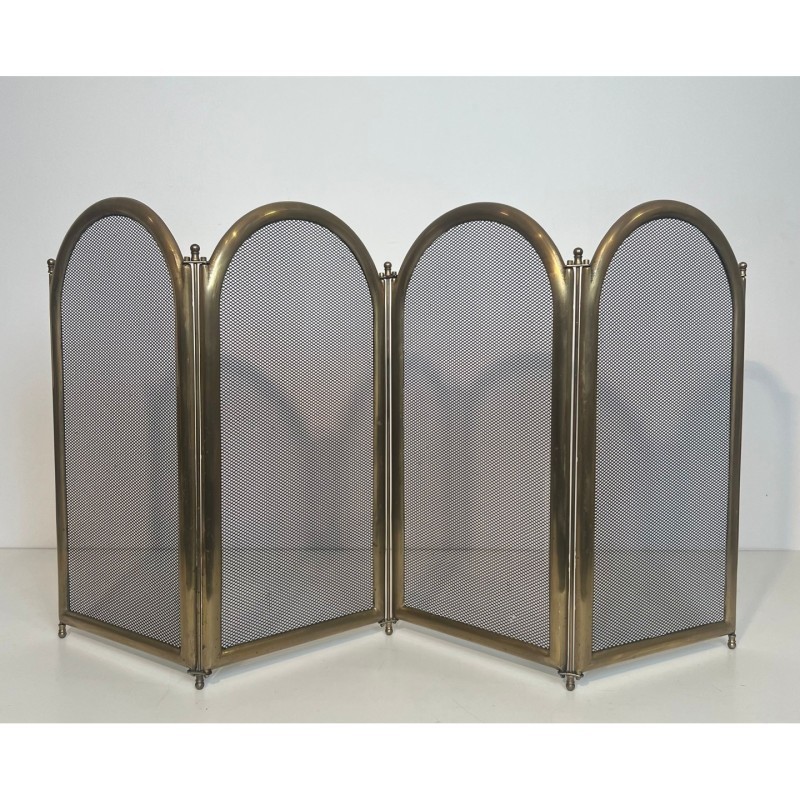 Neoclassical Brass & Mesh Fire Screen Italy 1970 | Maison BARROIS