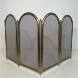 Neoclassical Brass & Mesh Fire Screen Italy 1970 | Maison BARROIS