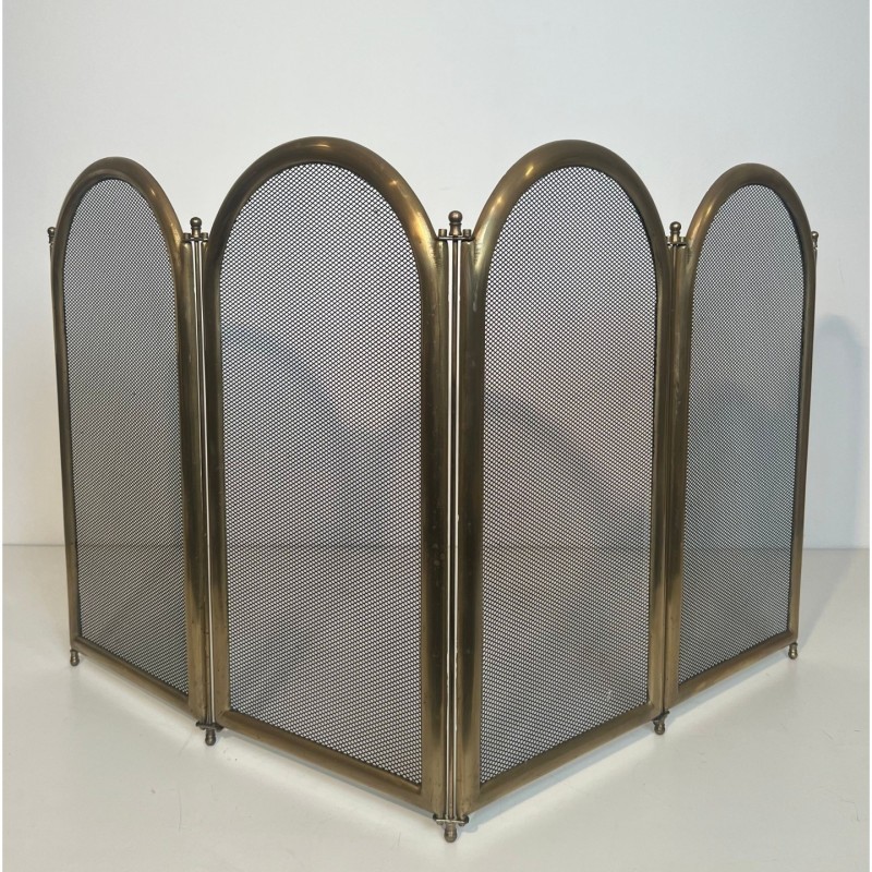 Neoclassical Brass & Mesh Fire Screen Italy 1970 | Maison BARROIS