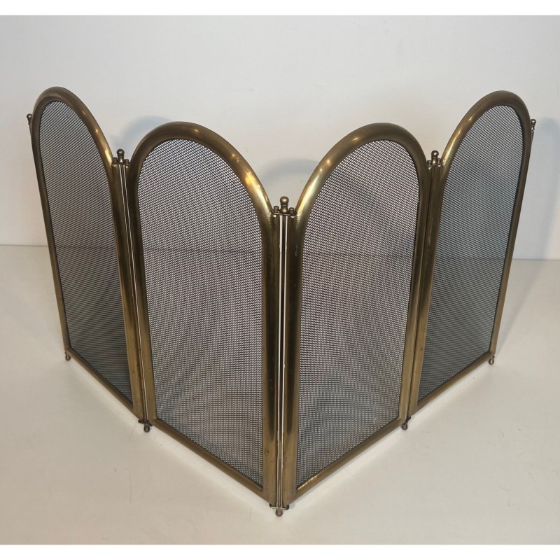 Neoclassical Brass & Mesh Fire Screen Italy 1970 | Maison BARROIS