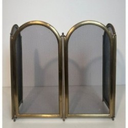 Neoclassical Brass & Mesh Fire Screen Italy 1970 | Maison BARROIS
