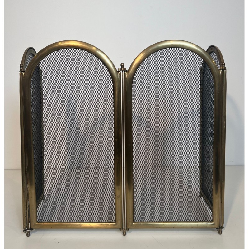 Neoclassical Brass & Mesh Fire Screen Italy 1970 | Maison BARROIS