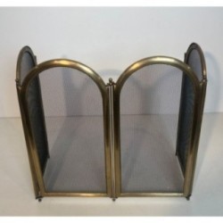 Neoclassical Brass & Mesh Fire Screen Italy 1970 | Maison BARROIS