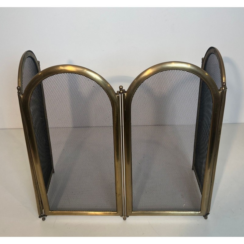 Neoclassical Brass & Mesh Fire Screen Italy 1970 | Maison BARROIS