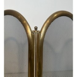 Neoclassical Brass & Mesh Fire Screen Italy 1970 | Maison BARROIS