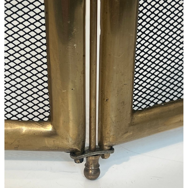 Neoclassical Brass & Mesh Fire Screen Italy 1970 | Maison BARROIS
