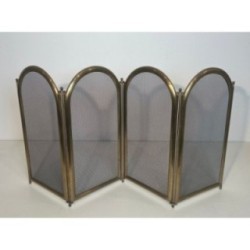 Neoclassical Brass & Mesh Fire Screen Italy 1970 | Maison BARROIS