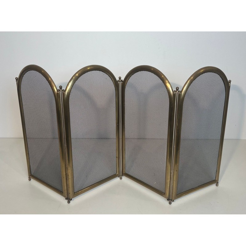 Neoclassical Brass & Mesh Fire Screen Italy 1970 | Maison BARROIS