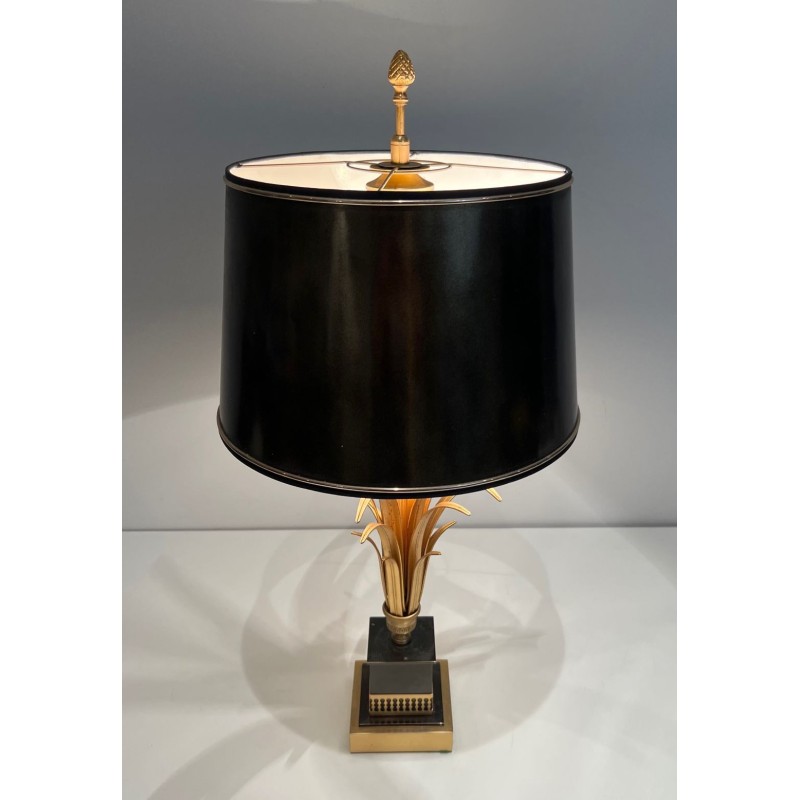 Lampe Ananas Laqué Noir et Doré, Goût Maison Charles, vers 1970