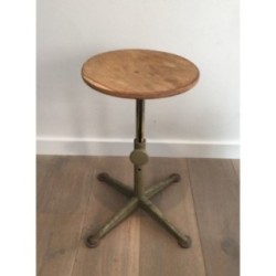 Tabouret Industriel Acier & Bois Réglable Vers 1900 | Maison BARROIS
