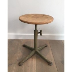 Industrial Steel & Wood Adjustable Stool 1900 | Maison BARROIS
