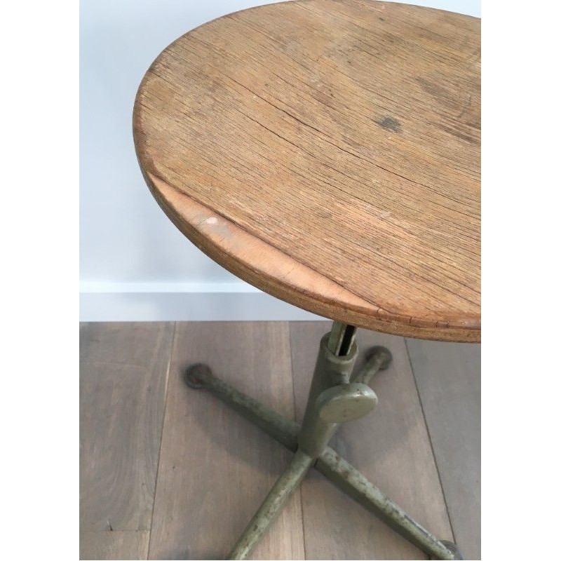 Tabouret Industriel Acier & Bois Réglable Vers 1900 | Maison BARROIS