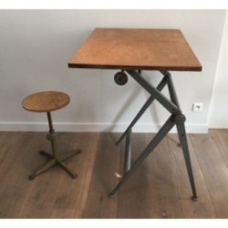 Tabouret Industriel Acier & Bois Réglable Vers 1900 | Maison BARROIS