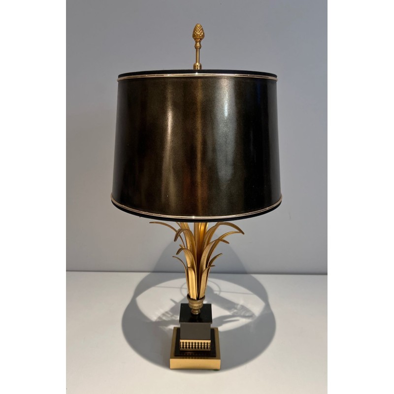 Lampe Ananas Laqué Noir et Doré, Goût Maison Charles, vers 1970