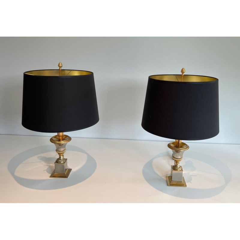 Palm Tree Chrome and Brass Table Lamps, Maison Charles Style, circa 1970