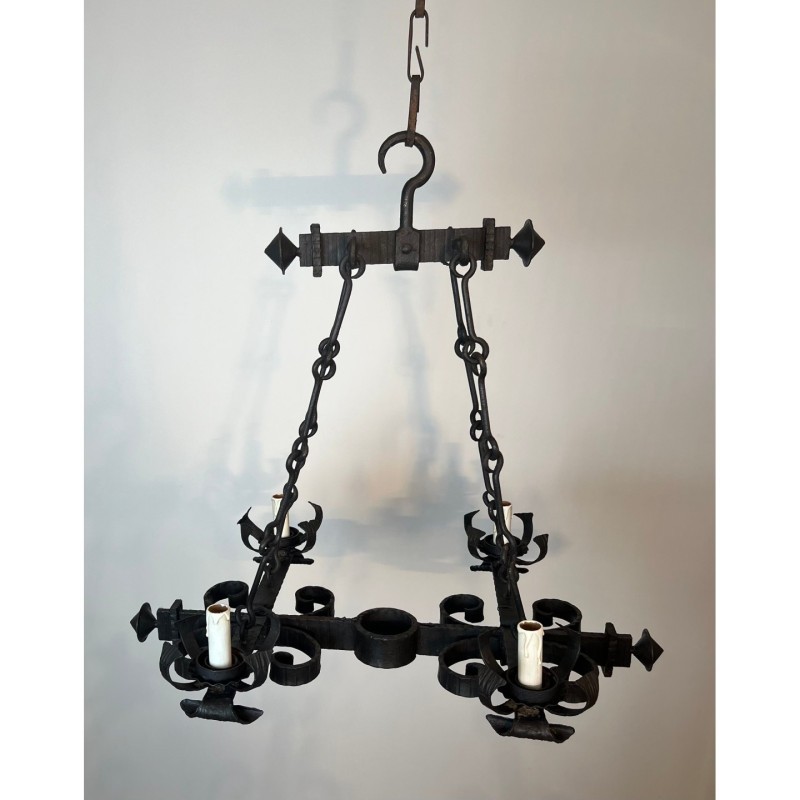 Wrought Iron Gothic Chandelier 4 Lights 1940 | Maison BARROIS