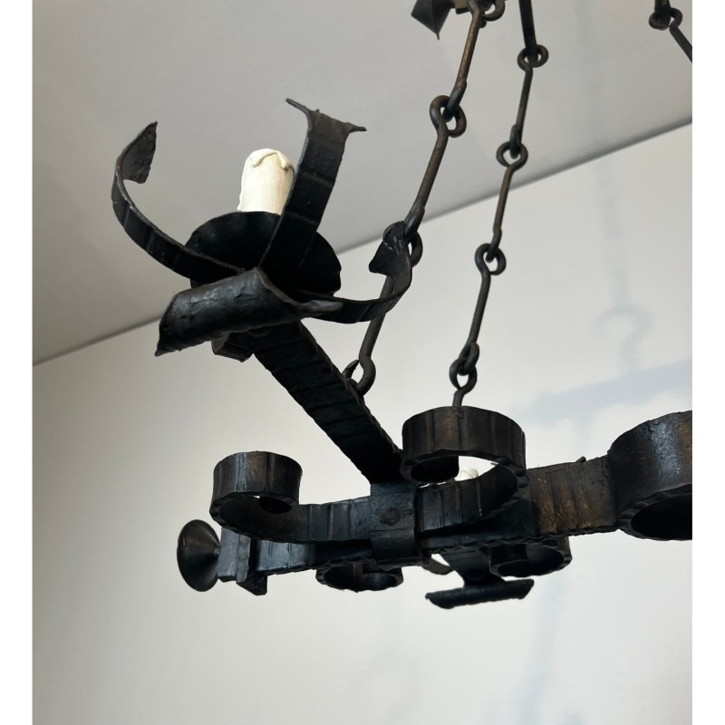 Wrought Iron Gothic Chandelier 4 Lights 1940 | Maison BARROIS