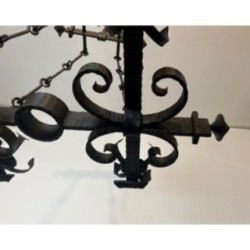Wrought Iron Gothic Chandelier 4 Lights 1940 | Maison BARROIS