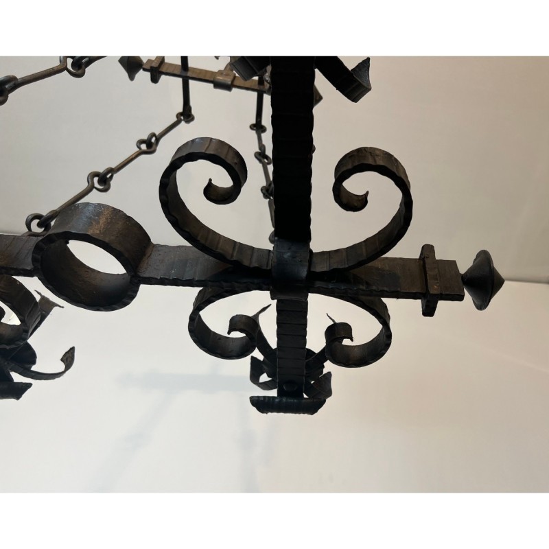 Wrought Iron Gothic Chandelier 4 Lights 1940 | Maison BARROIS