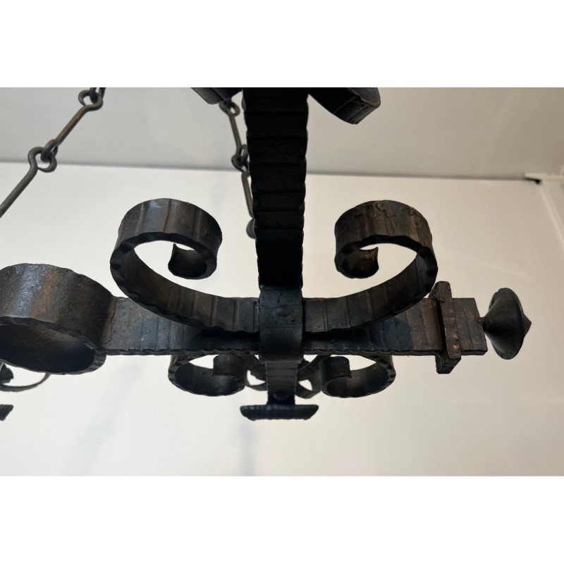 Wrought Iron Gothic Chandelier 4 Lights 1940 | Maison BARROIS