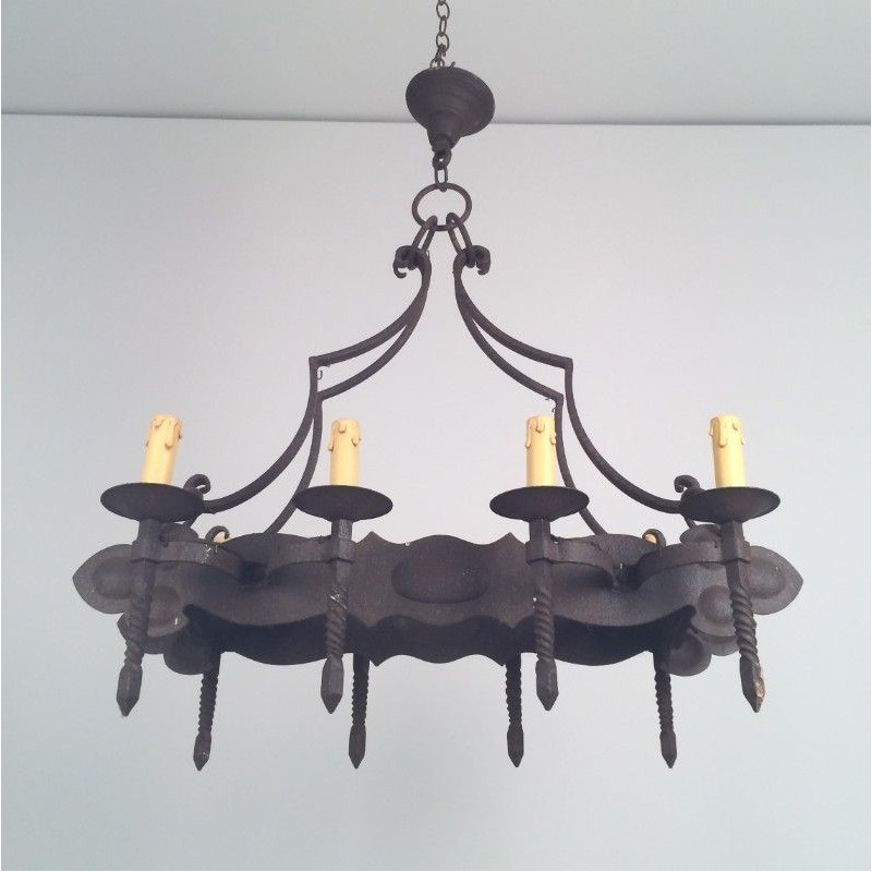 Wrought Iron Neo-Gothic Chandelier 8 Lights 1950 | Maison BARROIS