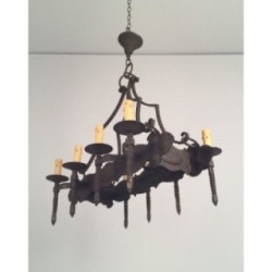 Wrought Iron Neo-Gothic Chandelier 8 Lights 1950 | Maison BARROIS