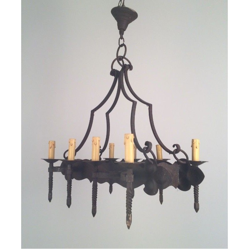 Wrought Iron Neo-Gothic Chandelier 8 Lights 1950 | Maison BARROIS